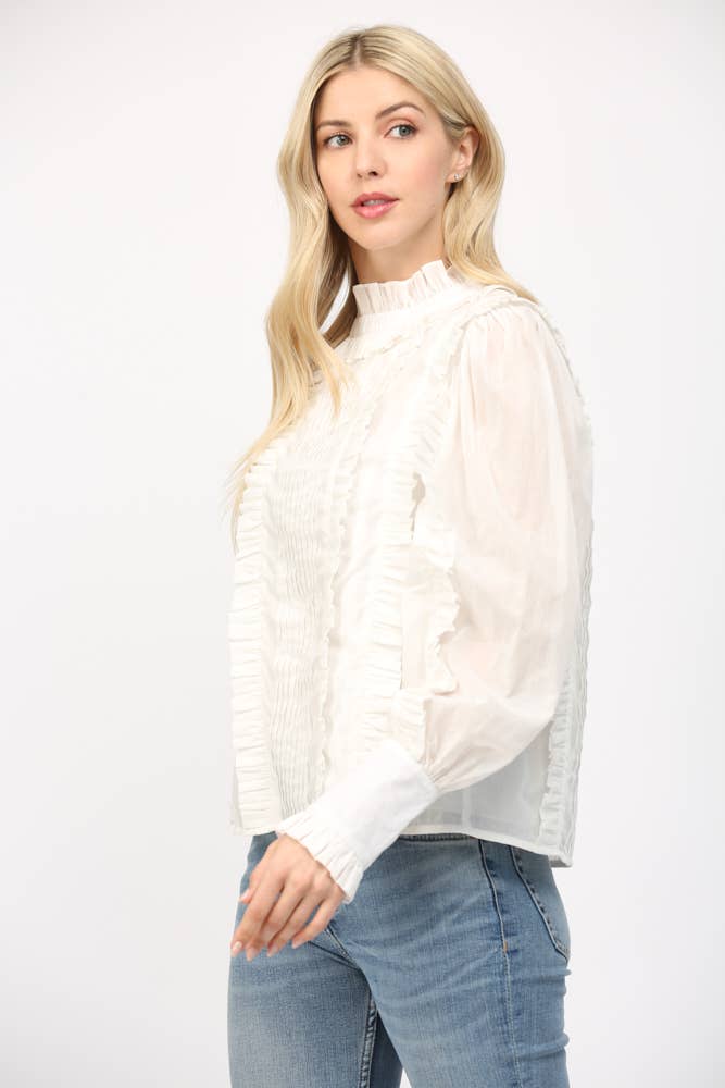 Ruffle Detail Tucked Long Sleeve Blouse