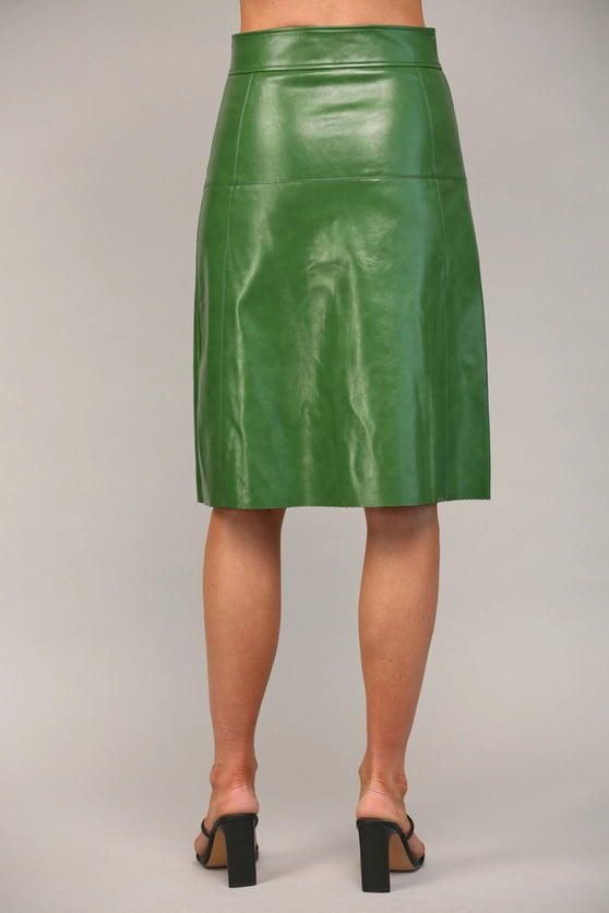 Green Faux Leather Midi Skirt