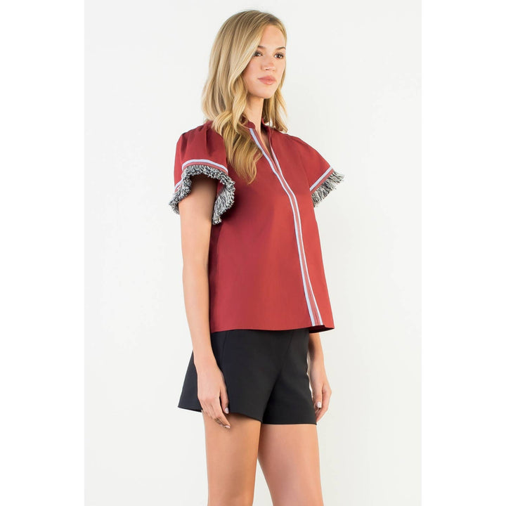 Fringe Detail Short Sleeve Top