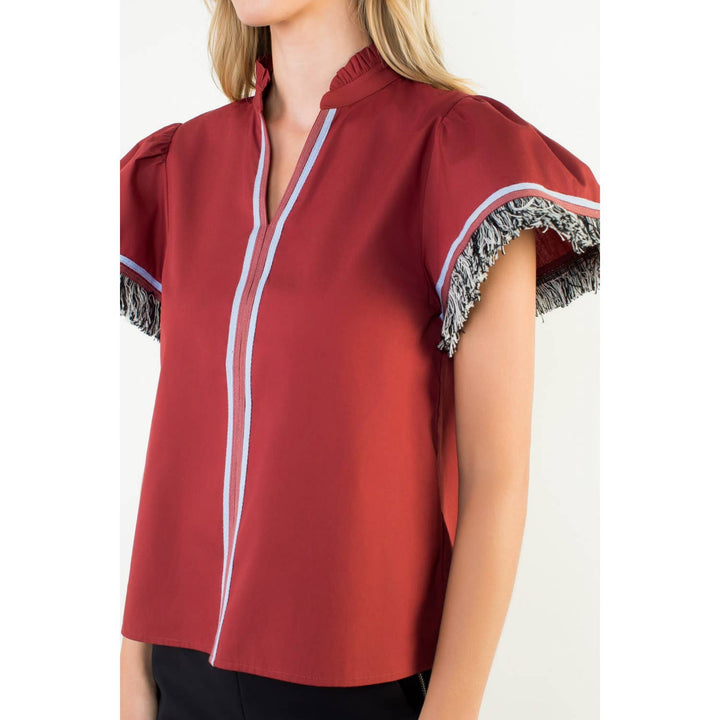 Fringe Detail Short Sleeve Top