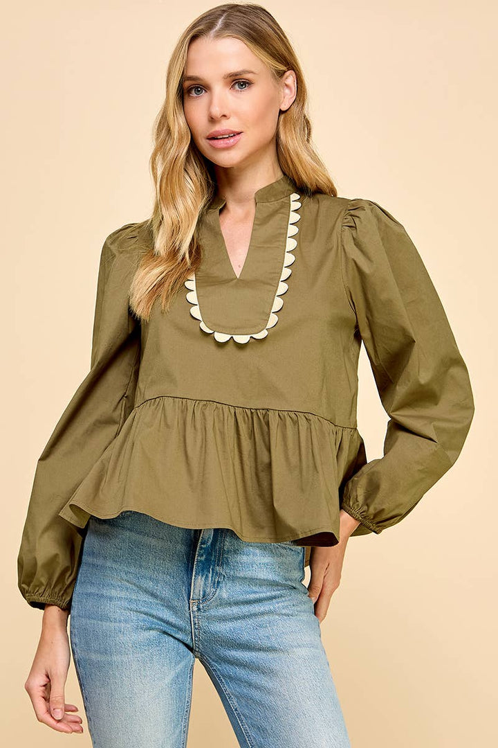 Split V neckline Long Sleeve Top