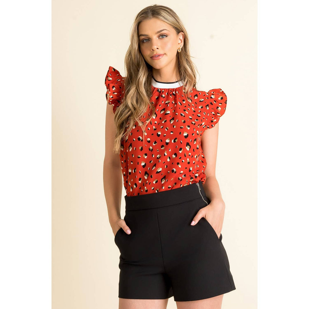 Leopard Print Flutter Sleeve Top