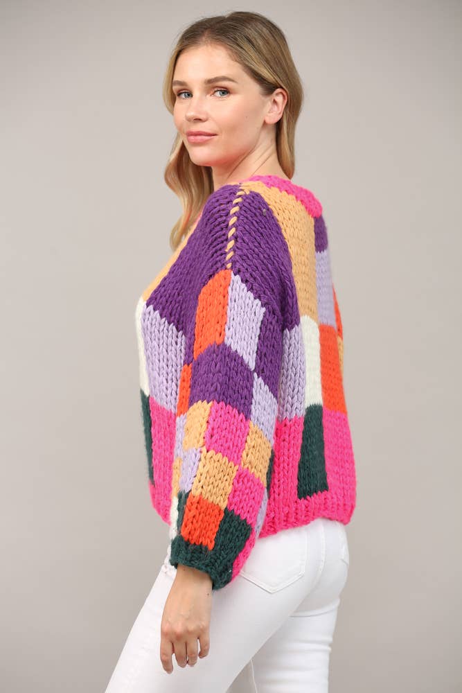 Colorblock Chunky Crochet Sweater