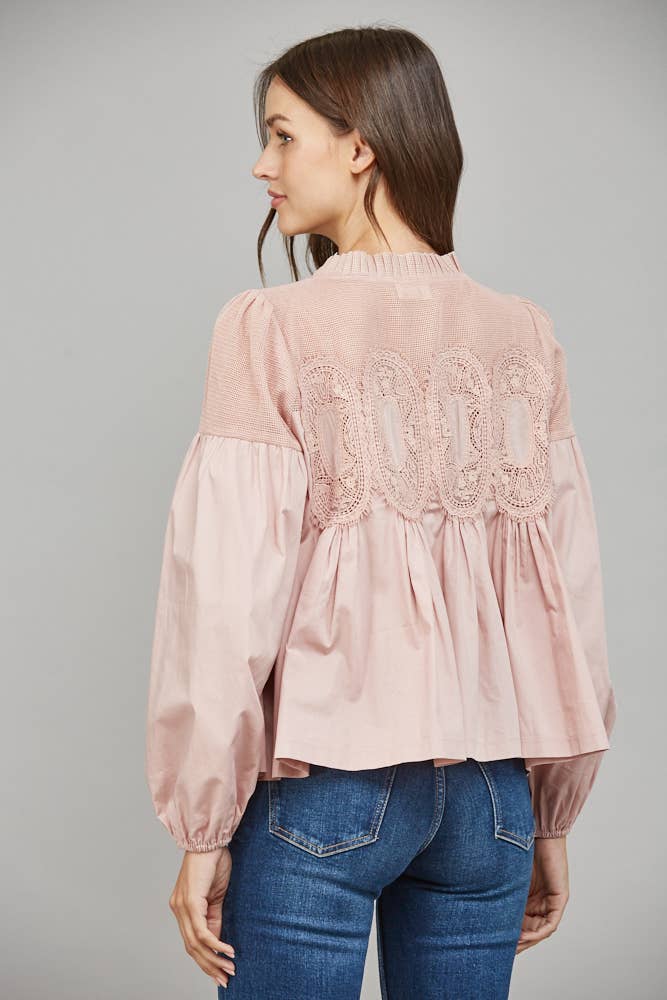 Lace Applique Detail Long Sleeve Blouse