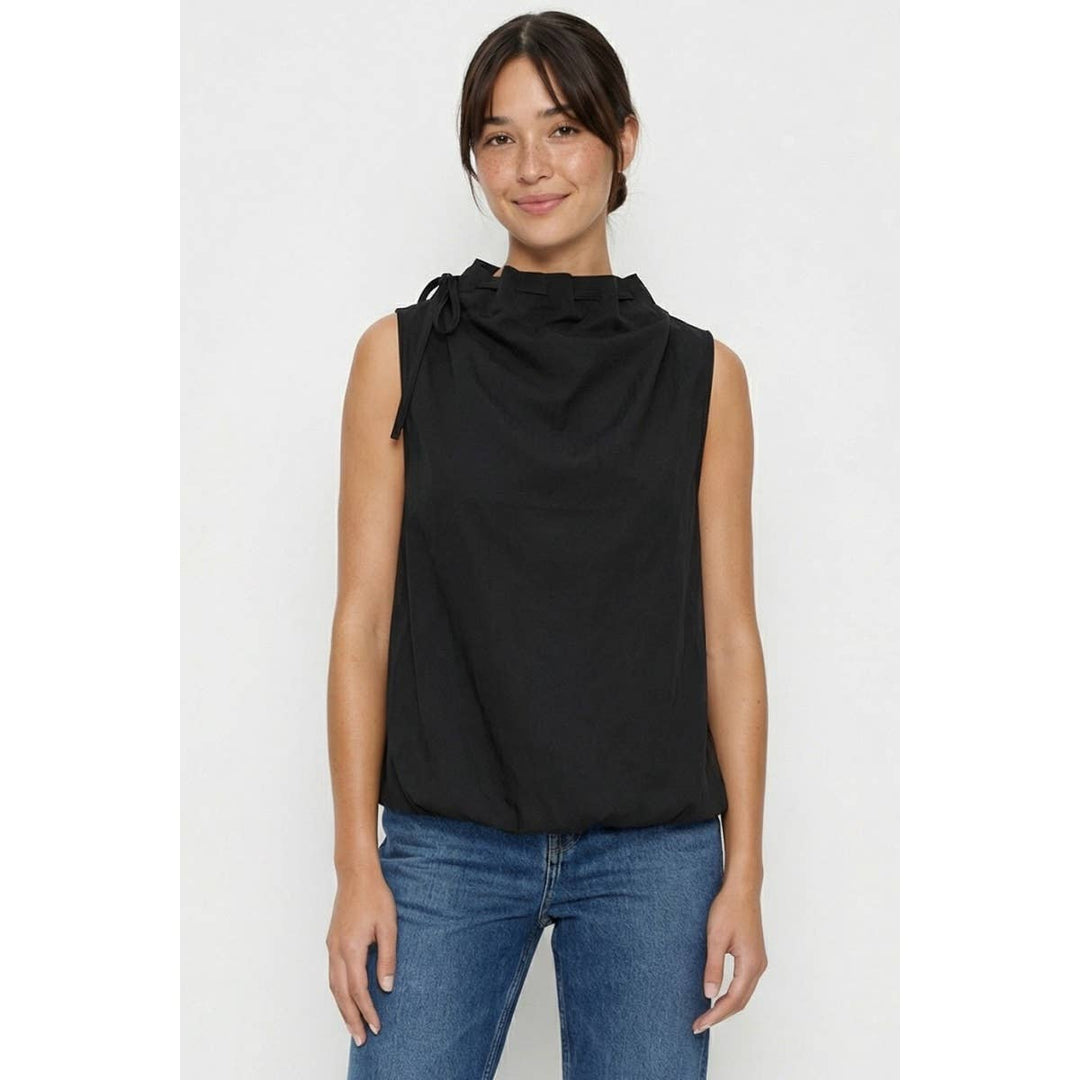 Cinched Mock Neck Sleeveless Top