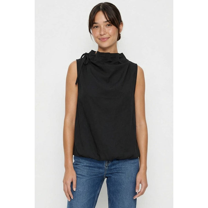 Cinched Mock Neck Sleeveless Top
