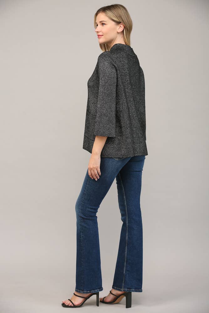 Glitter Yarn Front Pocket Detail Mock Neck Sweater