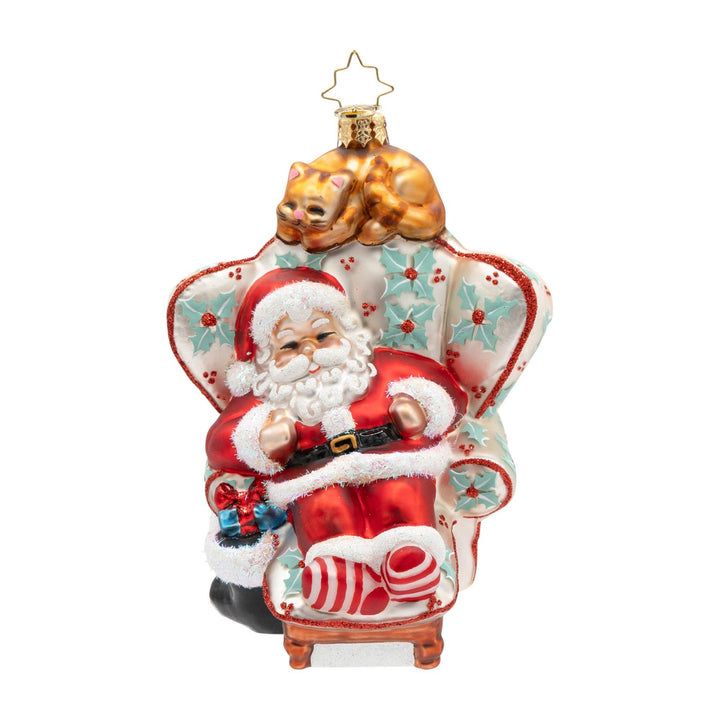 Holiday Glass Ornament – Cat Nap Santa