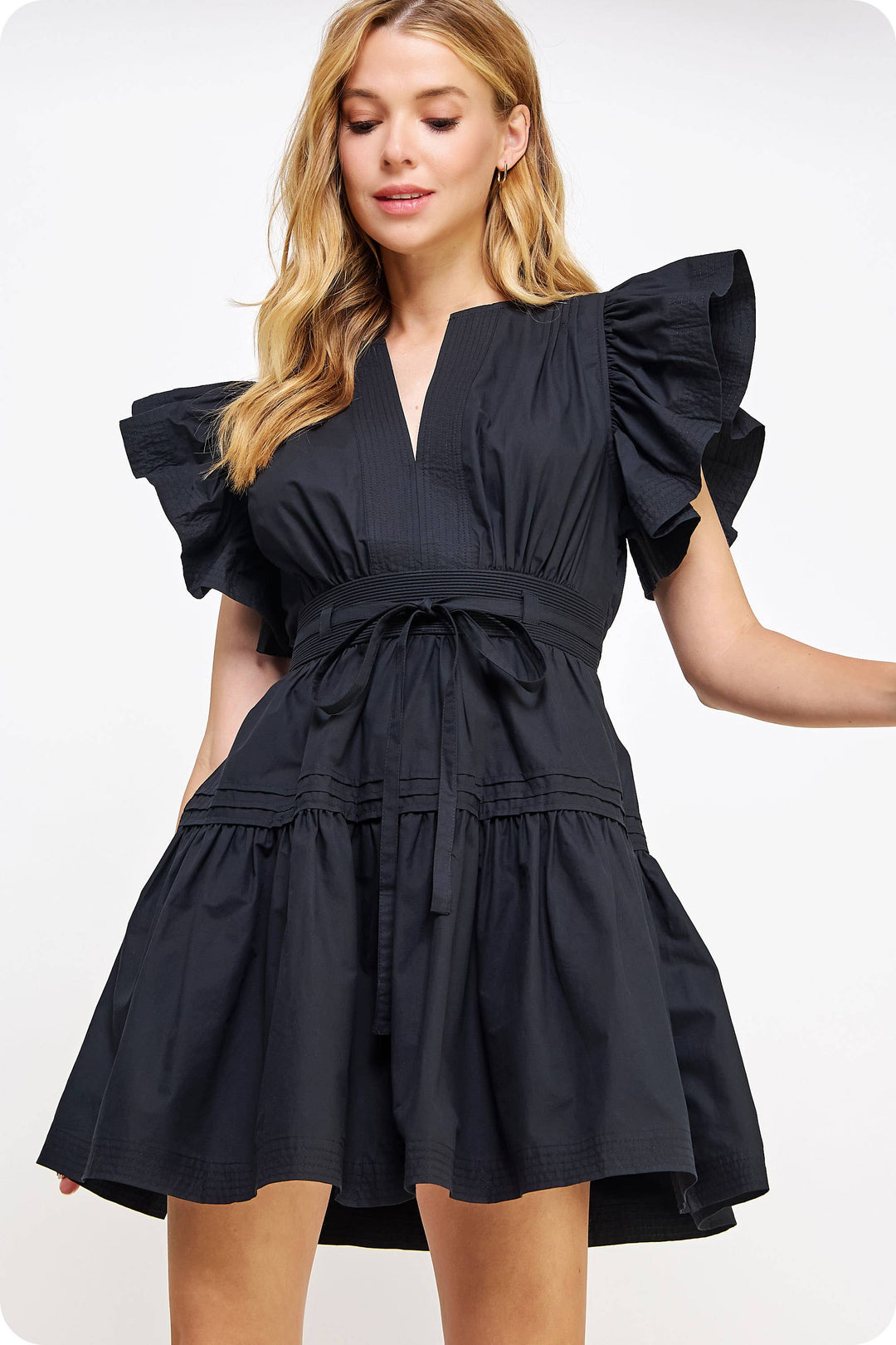 Flutter Sleeve Poplin Mini Dress