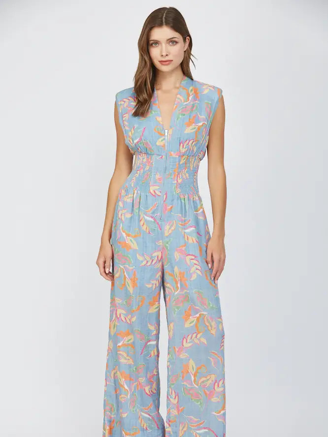 Smocked Waist Front Zip Jumpsuit