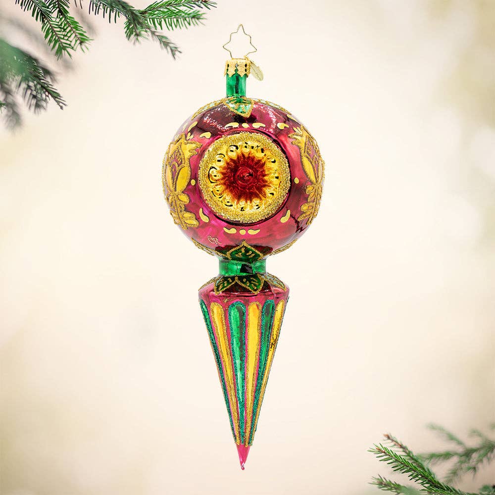 Holiday Glass Ornament – Golden Fluted Spire