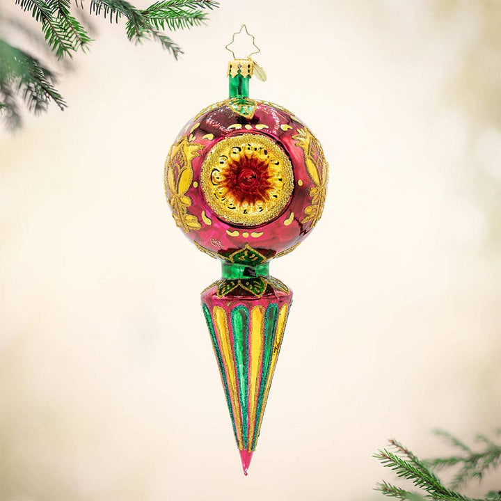 Holiday Glass Ornament – Golden Fluted Spire