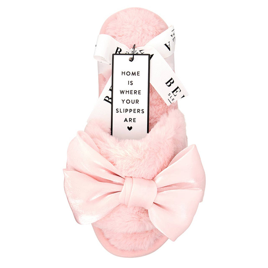 Plush Slippers - Light Blush Bow