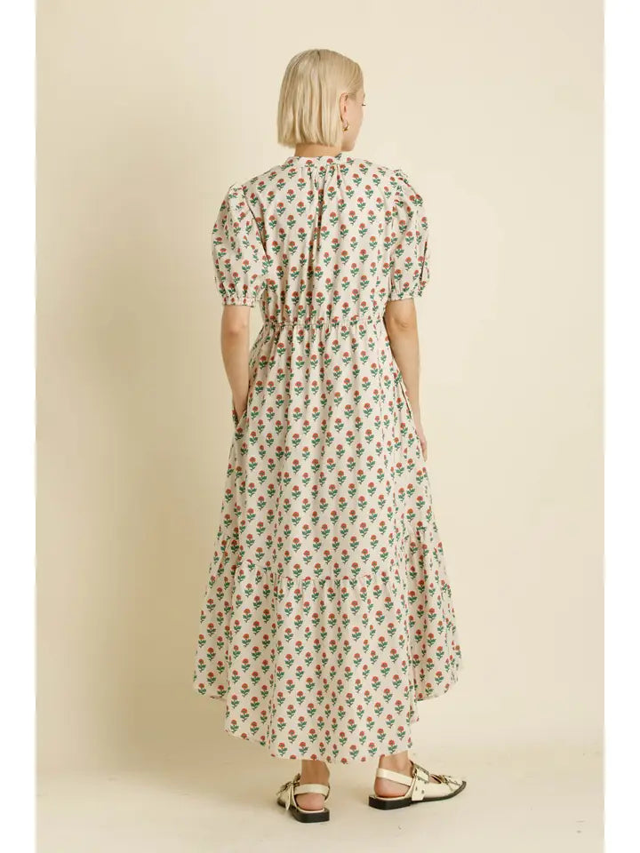 Eggshell Printed Midi Dress