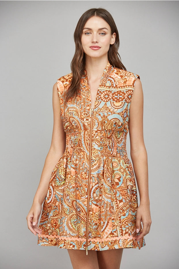 Front Zip Closure with Decorative Trim Dress