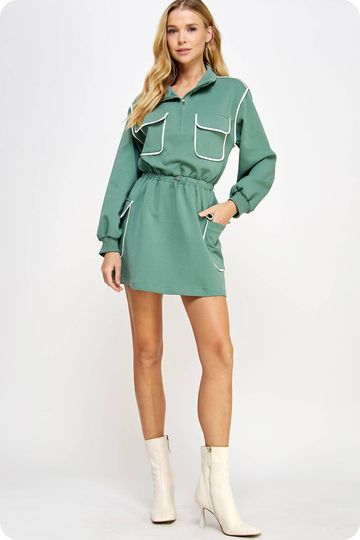 Piping Contrast Cargo Mini Dress