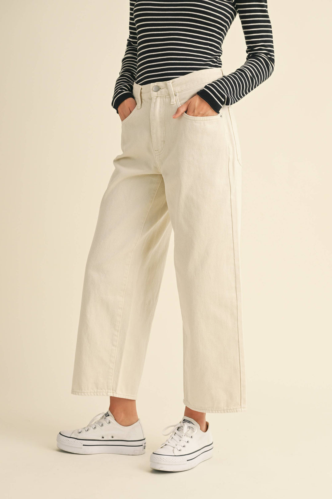 Adjustable Waist Crop Light Denim Pants