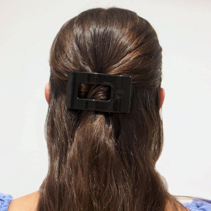 TELETIES - Flat Rectangle Hair Clip | Small | Jet Black