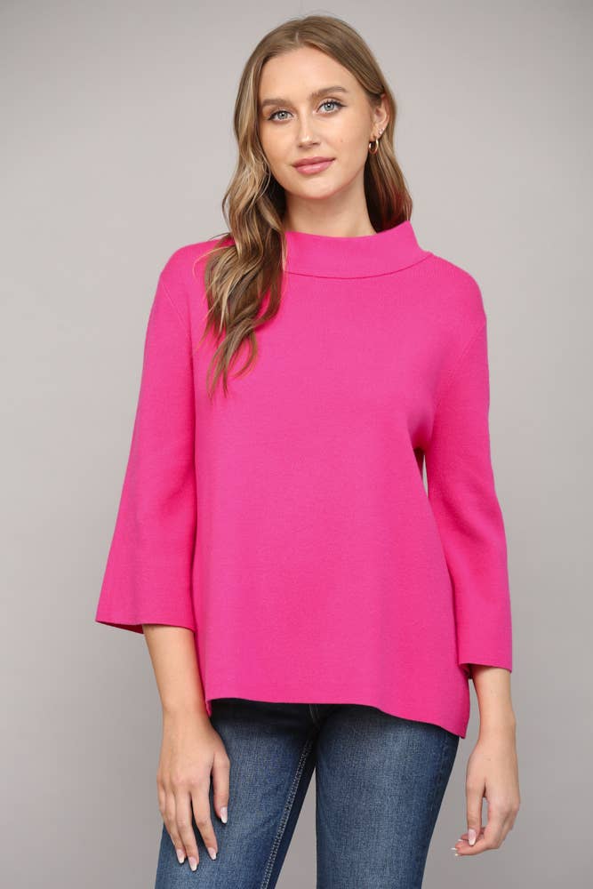 Mock Neck Pull Over Sweater/Bell Sleeve