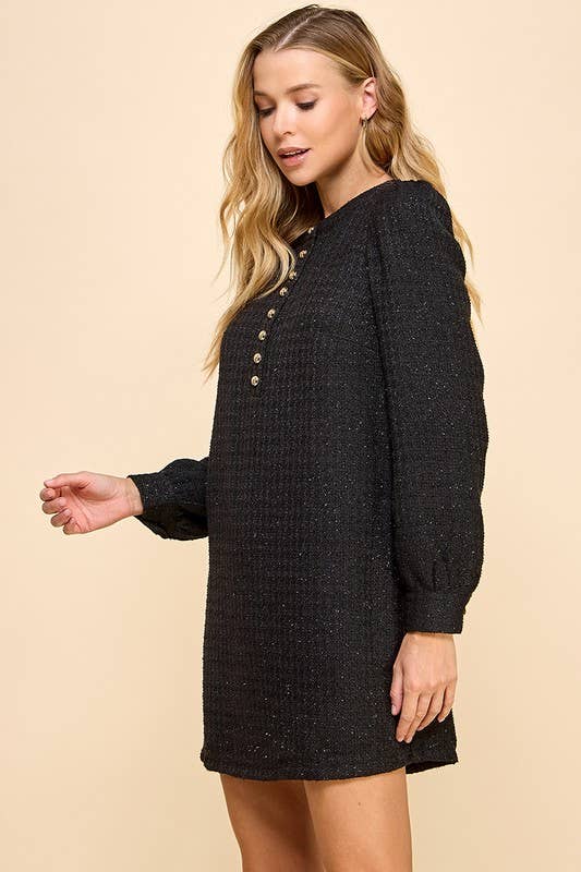 Metallic Tweed Long Sleeve Dress