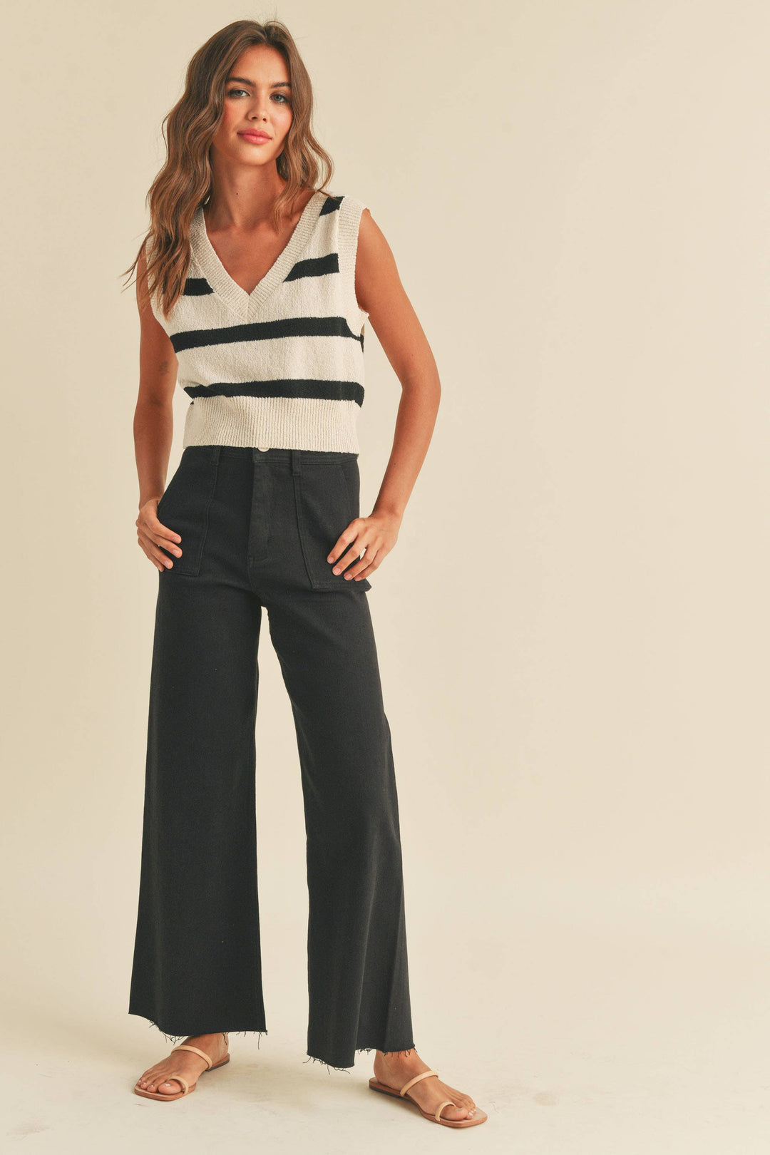 Dye And Wash Cotton Stretch Wide Leg Pants