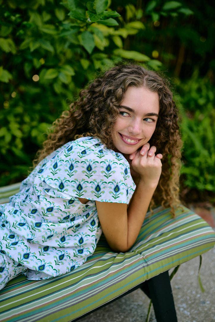 Brooks Avenue Ivy Flutter Sleeve Pajama Set Short - Rosemary White