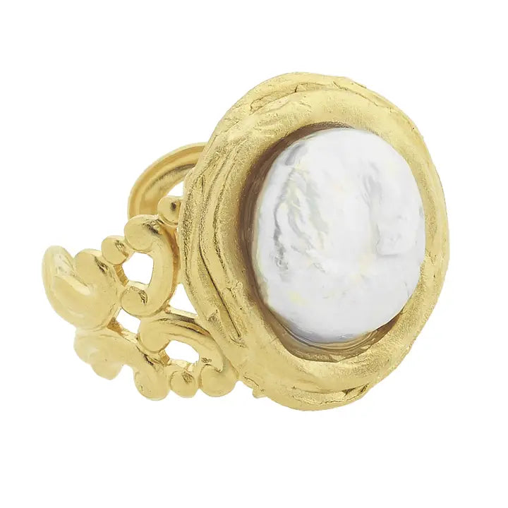Susan Shaw Handcast Gold Pearl Adjustable Ring