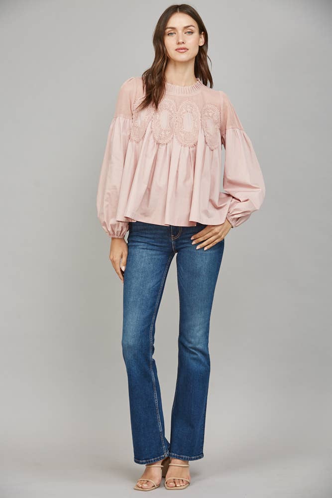 Lace Applique Detail Long Sleeve Blouse