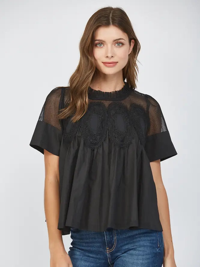 Black Mesh Top with Applique