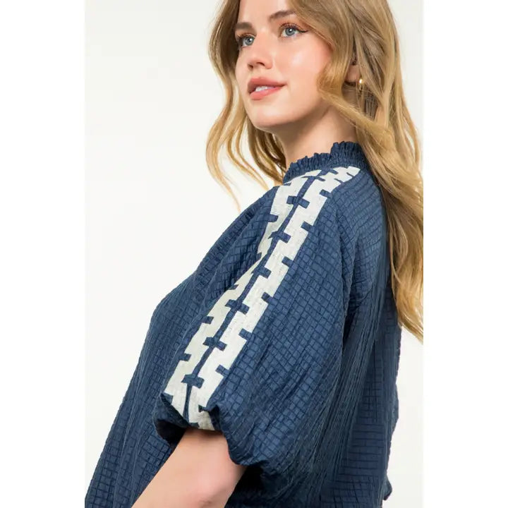 Embroidered Half Sleeve Textured Top