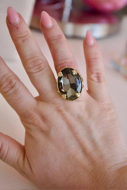 First Lady Adjustable Cocktail Ring in Black Diamond