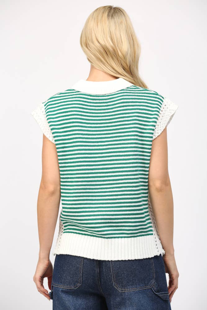 Stripe Collared V-Neck Sweater Vest