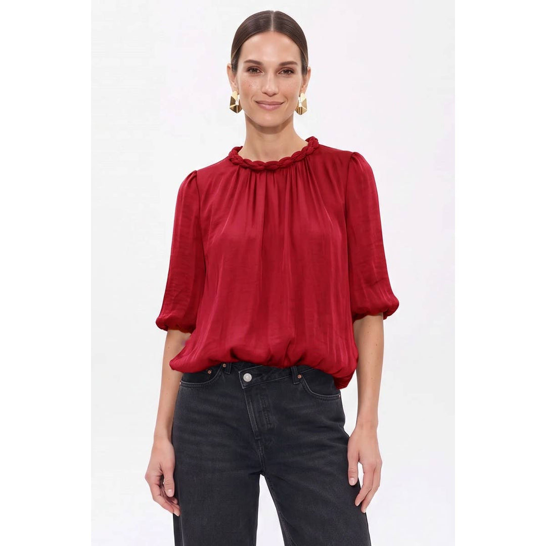 Round Neckline Accent Billowy Blouse