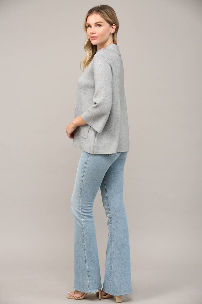 Glitter Yarn Front Pocket Detail Mock Neck Sweater