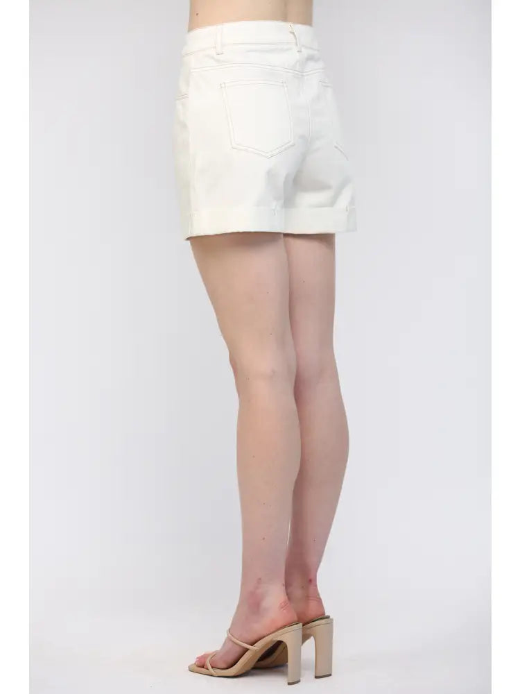 Cuffed Denim Shorts with Front and Back Pockets