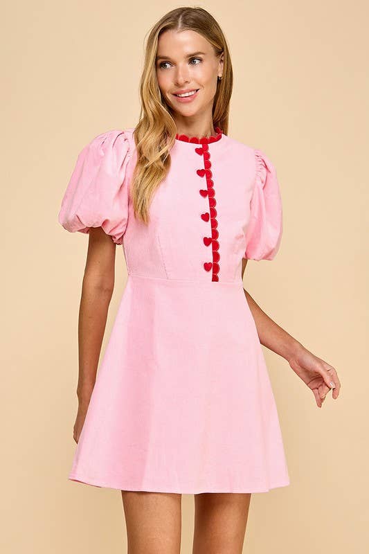 Pink Corduroy Fit and Flare Dress