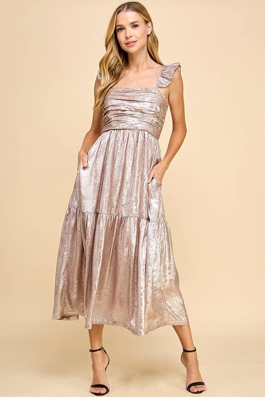 Metallic Ruched Detail Dress