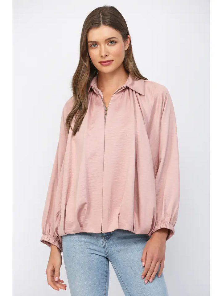 Gathered Hem Dolman Sleeve Bomber Jacket