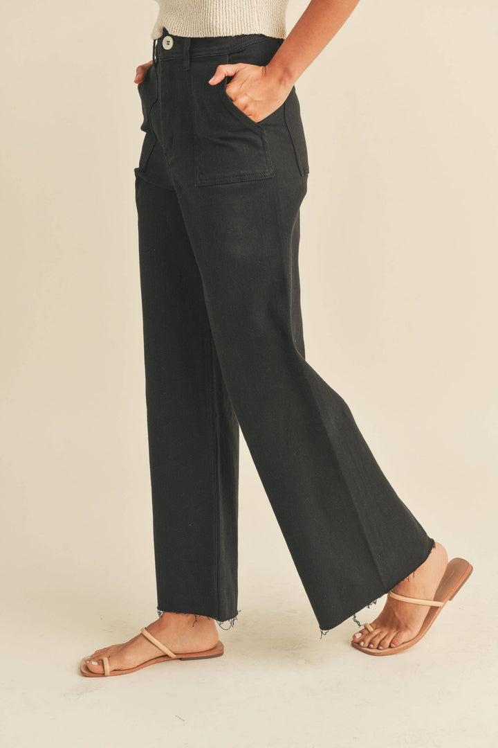 Dye And Wash Cotton Stretch Wide Leg Pants