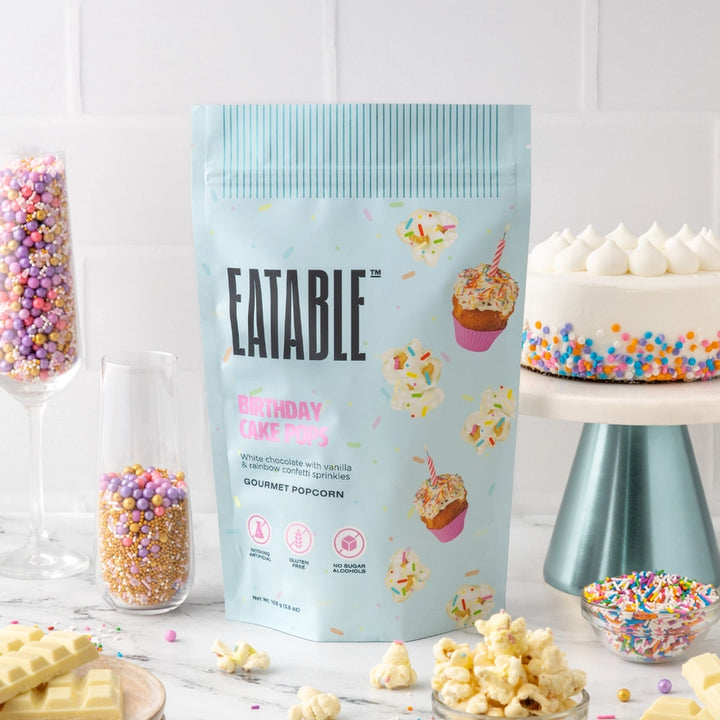 Birthday Cake Pops - White Chocolate Rainbow Popcorn