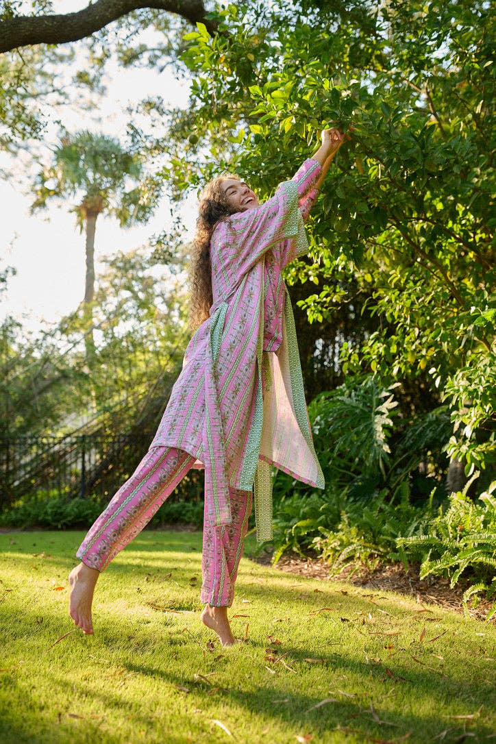 Brooks Avenue Bathrobe Cabana Stripe Pink