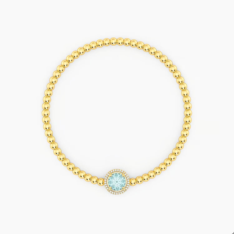 Gold Aquamarine Birthstone Beaded Bracelet