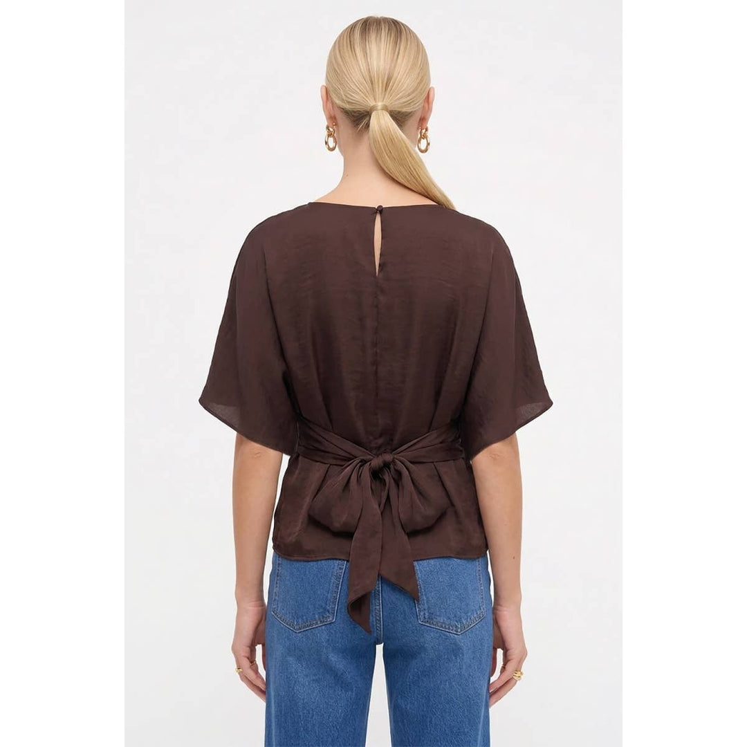 Back Tie Dolman Sleeve Silky Fall Blouse
