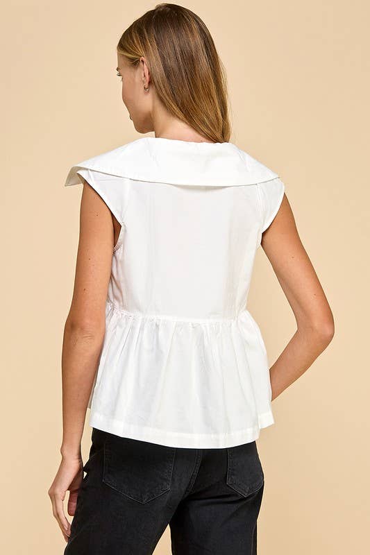 Sleeveless Collared Wide Peplum Hem Top