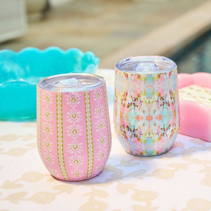 Laura Park Designs Rosemary Stripe Pink 12 oz. Wine Tumbler