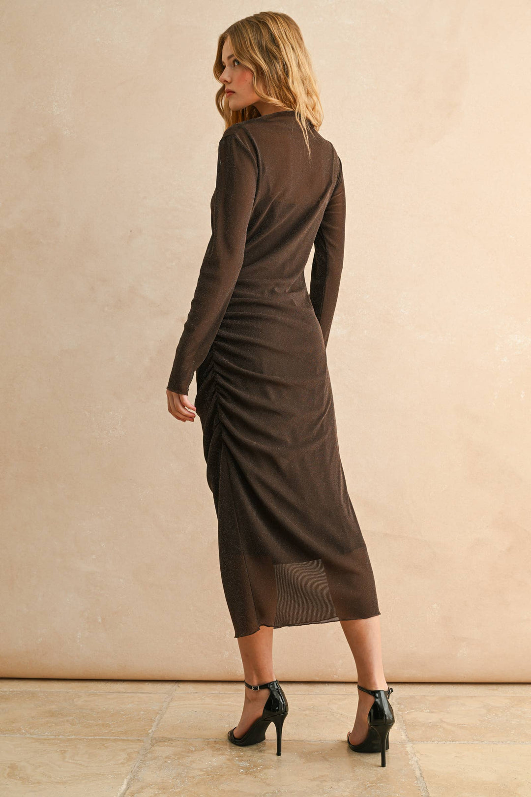 Lurex Detailed Mesh Draped Dress