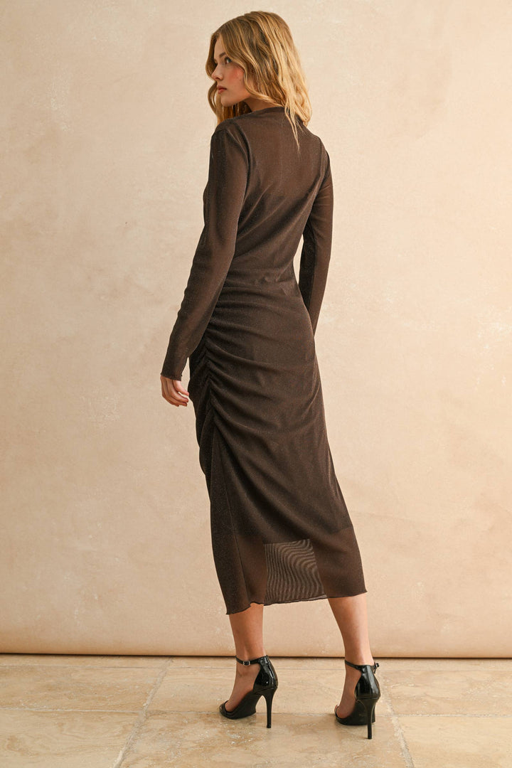Lurex Detailed Mesh Draped Dress