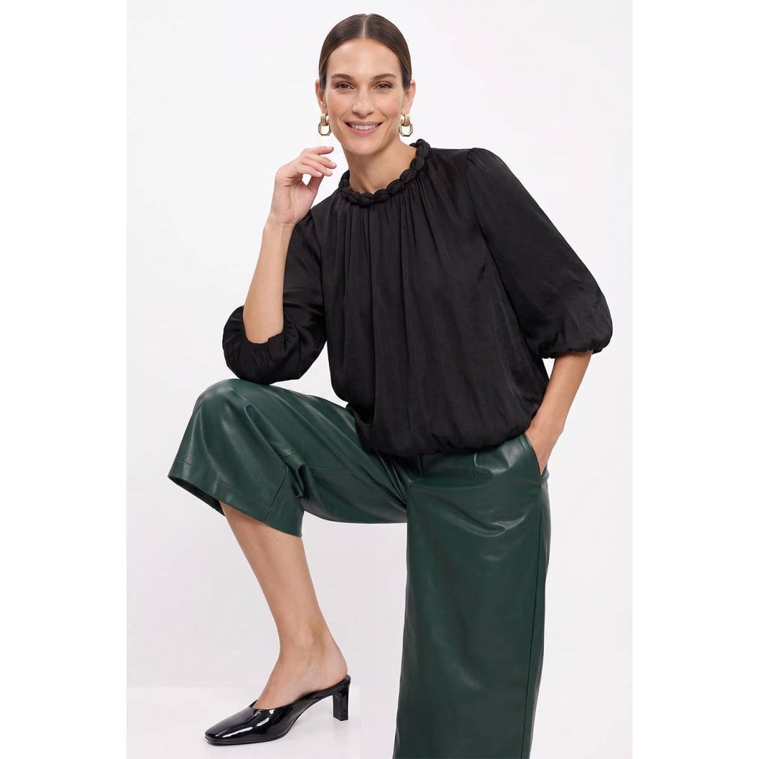 Round Neckline Accent Billowy Blouse