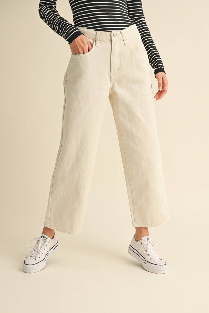 Adjustable Waist Crop Light Denim Pants