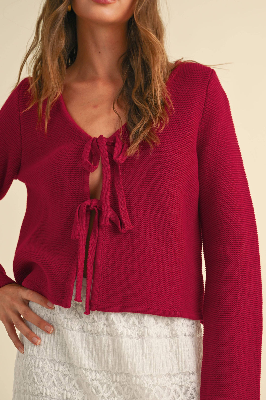 Long Sleeve Knitted Tie Front Cardigan